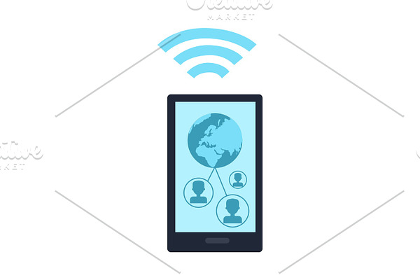 Mobile Phone with Wireless Sign Icon Isolated