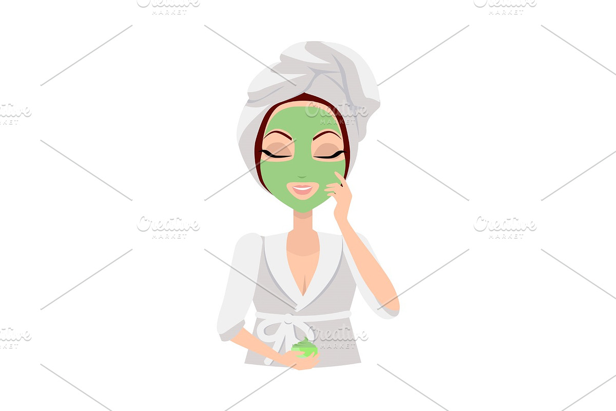 Scrubbing. Girl Applying a Face Scrub. Vector in Illustrations - product preview 8