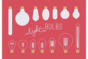Set of retro light bulbs aganst crimson background