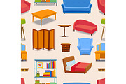 Furniture icons vector seamless pattern