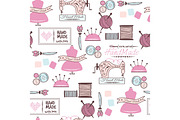 Sewing and needlework doodle vector seamless pattern.