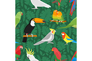 Seamless vector parrots birds pattern.