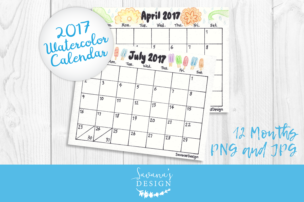 2017 Calendar Watercolor in Illustrations - product preview 8