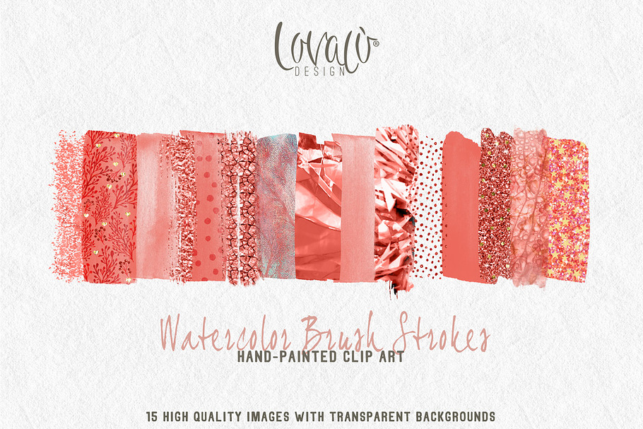 Summer Coral Brush Strokes Clipart in Textures - product preview 8