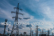 Electricity power station at a sunset. Power plant timelapse