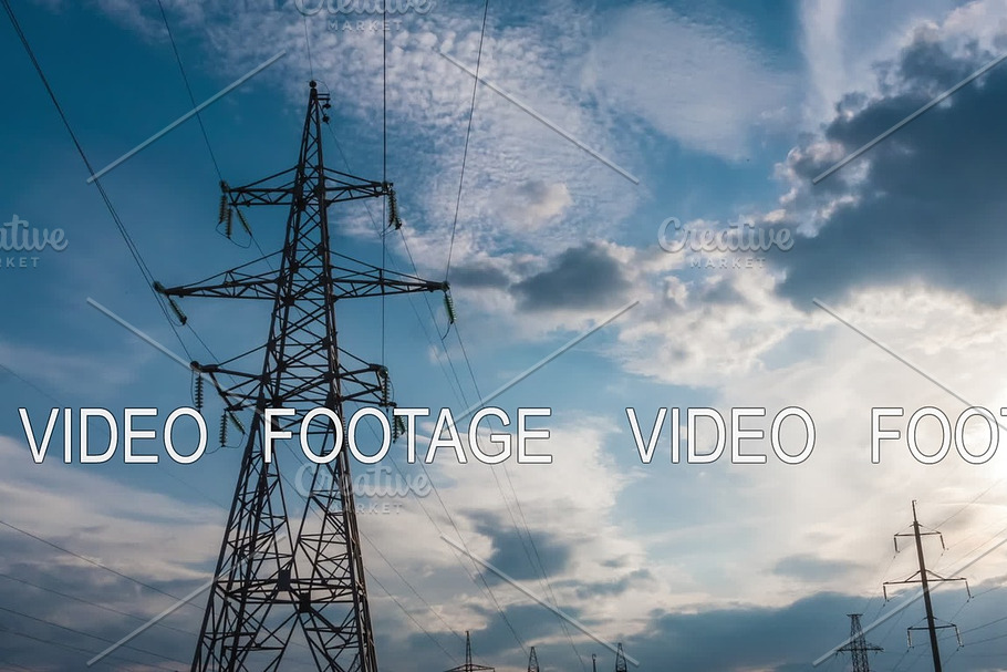 Electricity power station at a sunset. Power plant timelapse 3