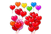 Big set of bright and colorful heart shaped balloons