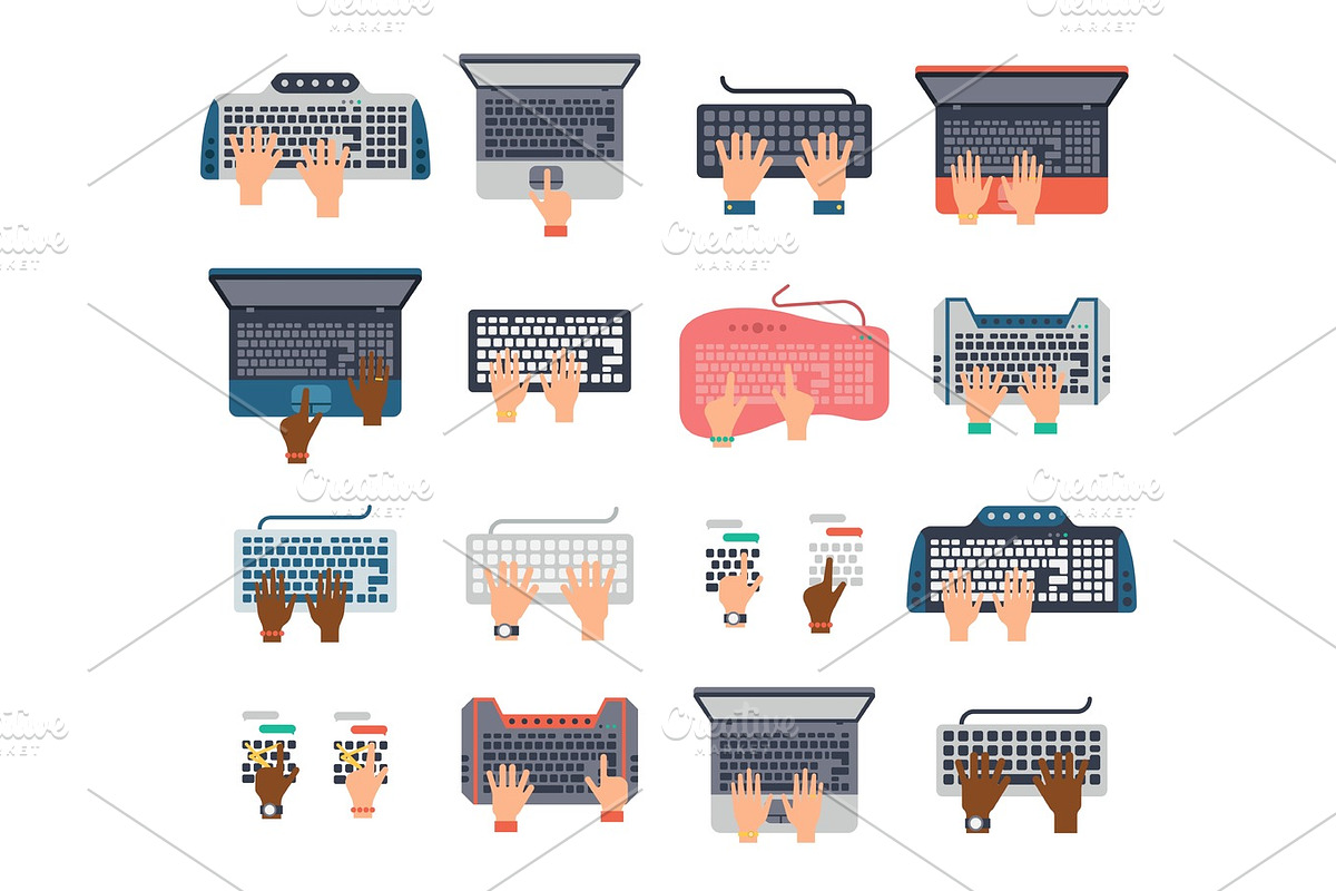 Keyboard hands vector set in Illustrations - product preview 8