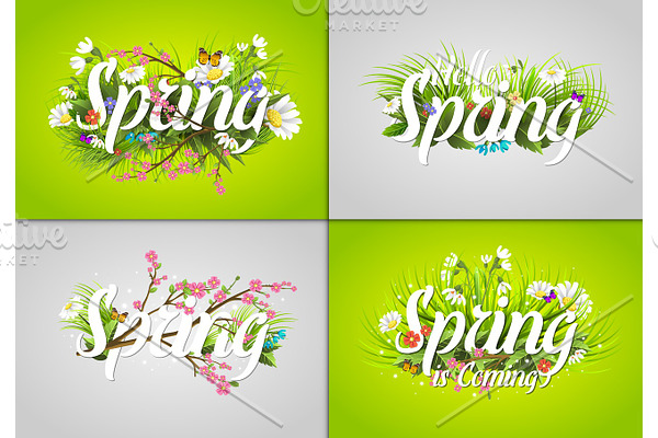 Spring text letter vector illustration.