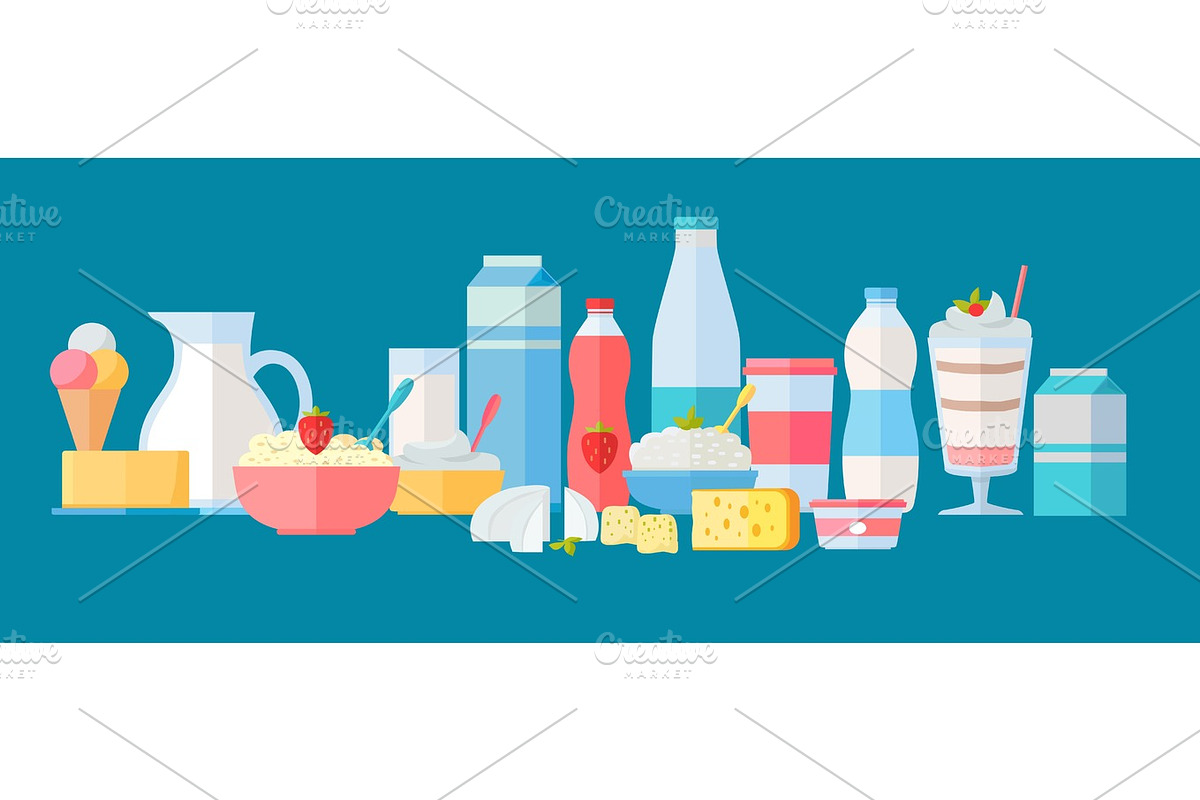 Set of Milk Products Vector Icons in Flat Design. in Illustrations - product preview 8