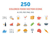250 Colored Food Vector Icons