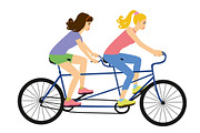 Girls on a tandem bike vector