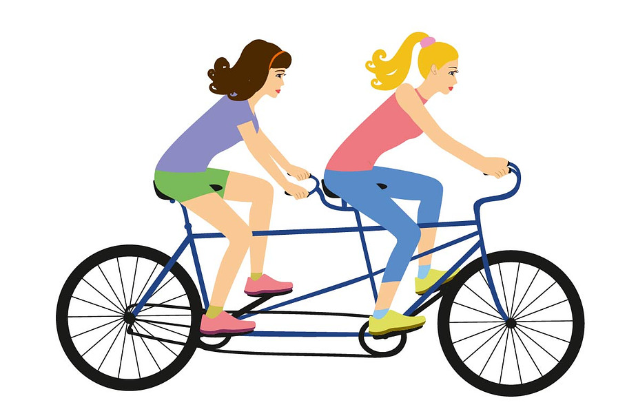 Girls on a tandem bike vector in Illustrations - product preview 8
