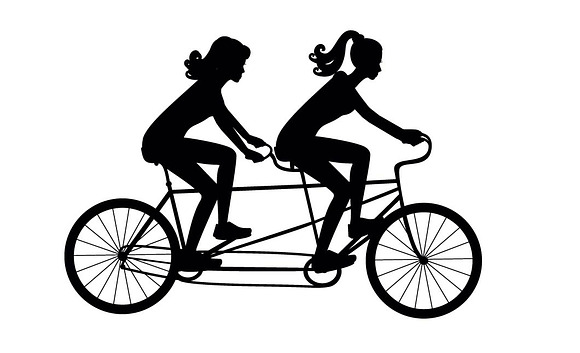 Girls on a tandem bike vector in Illustrations - product preview 1