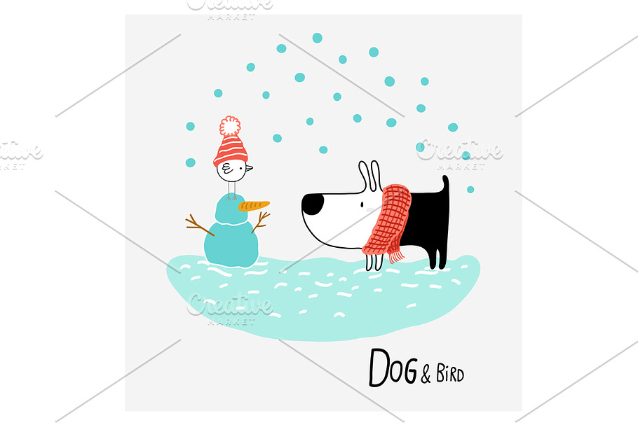 Dog & Bird in the Snow in Illustrations - product preview 8