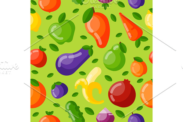 Vegetables and fruits flat deamless pattern vector illustration.