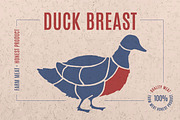 Label for meat with text Duck Breast
