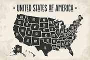 Poster map United States of America with state names
