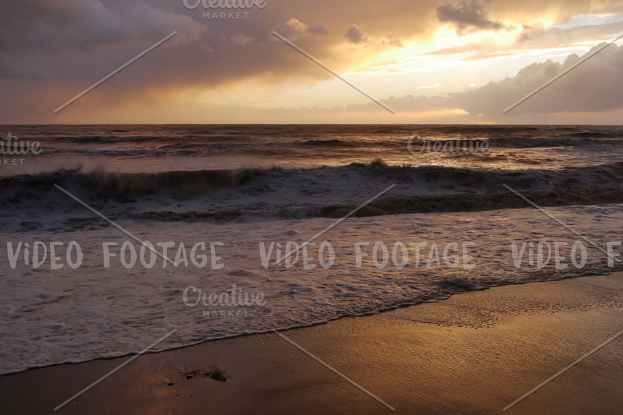 storm in the sea, big waves crashes on the beach in sunset in Graphics - product preview 8