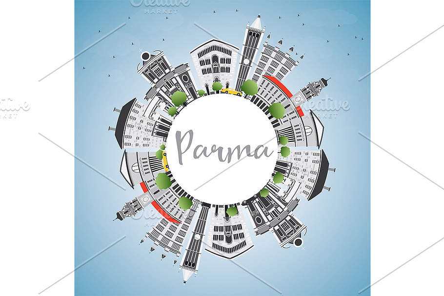 Parma Skyline with Gray Buildings in Illustrations - product preview 8