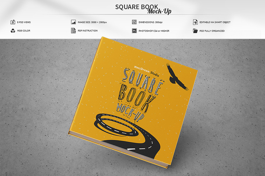 Square Book Mock-Up in Product Mockups - product preview 8