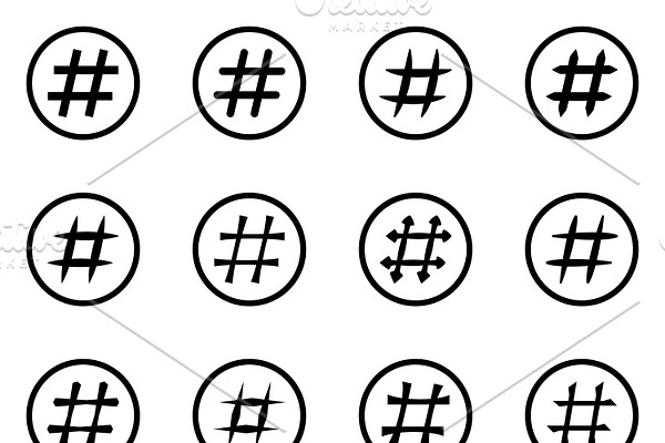Icon Set of hashtags. 