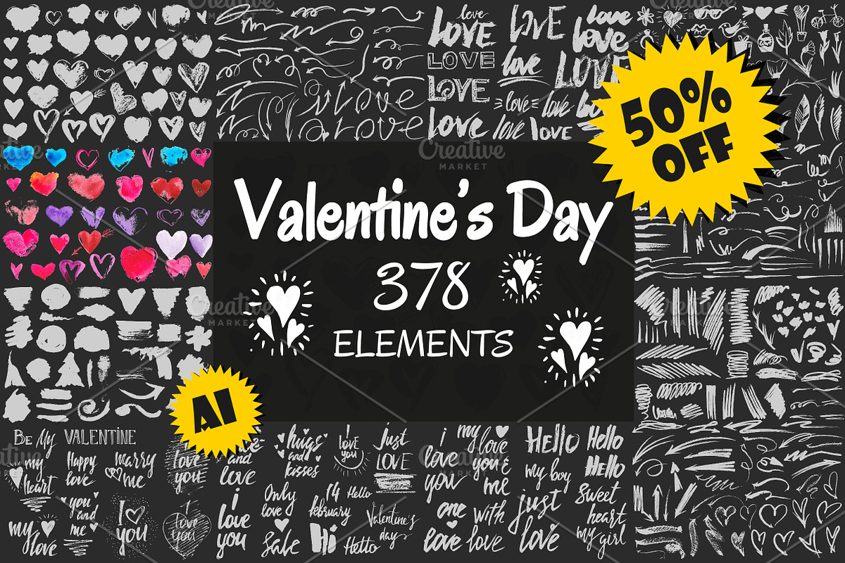 Valentine's Day Pack. 378 elements. in Photoshop Brushes - product preview 8