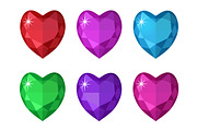 Jewelry heart set. Gemstones hearts 