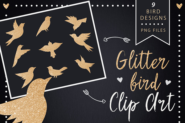 Golden Glitter Bird Clipart