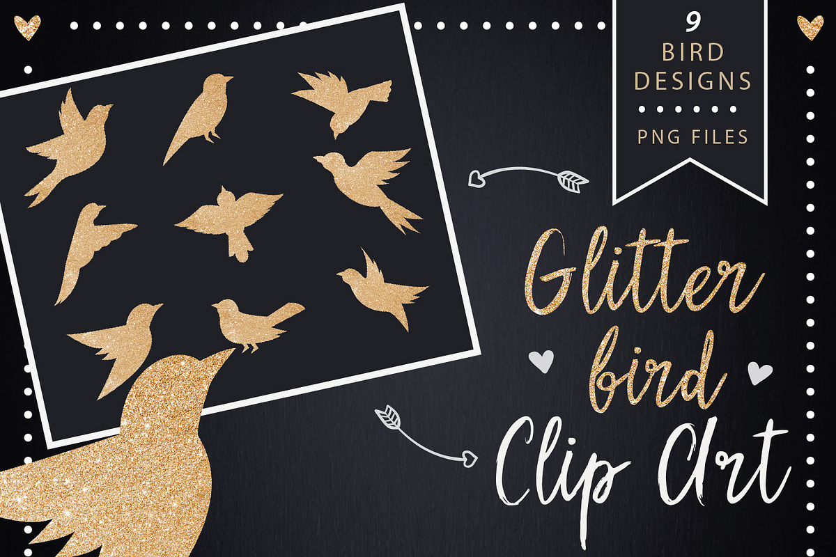 Golden Glitter Bird Clipart in Graphics - product preview 8