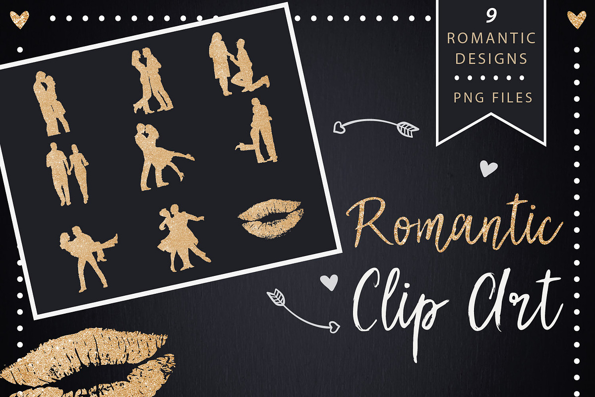 Golden Glitter Romantic Clipart in Graphics - product preview 8