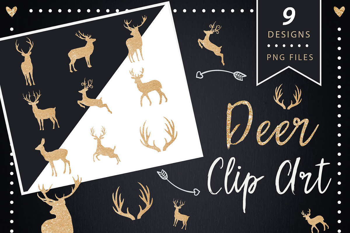 Deer Clip art, Glitter Silhouettes in Graphics - product preview 8