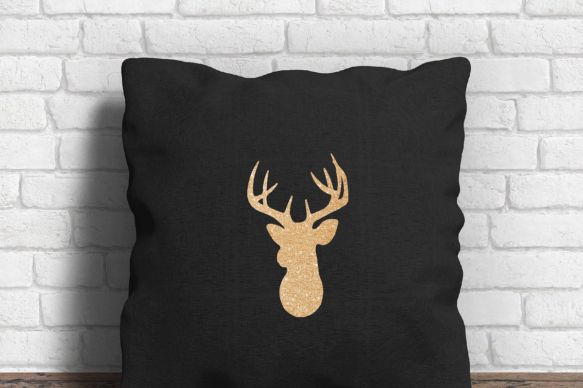 Deer Head Clipart - gold glitter in Graphics - product preview 8