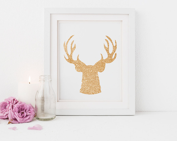 Deer Head Clipart - gold glitter in Graphics - product preview 2