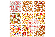 Fast food vector seamless patterns set