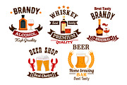Bar icons set. Beer, whiskey, brandy alcohol icons