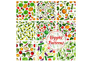 Veggies vegetables seamless patterns set