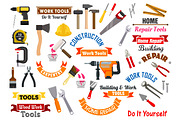 Work tools icons. Repair, construction signs set