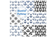 Nautical navy seamless patterns set