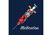 Syringe symbol of medical tools medications, items
