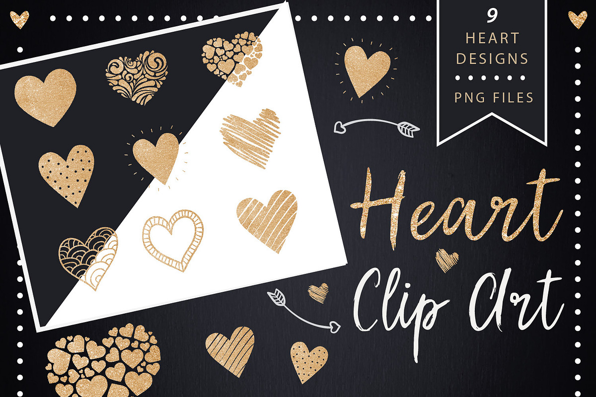 Golden Glitter Heart Clip Art in Graphics - product preview 8