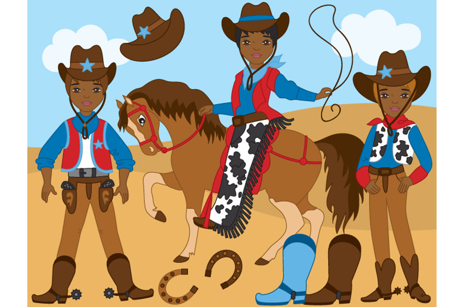 Vector African American Cowboy Set