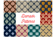 Floral damask seamless pattern background set