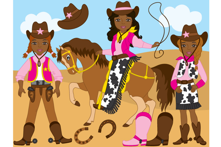 Vector African American Cowgirl Set