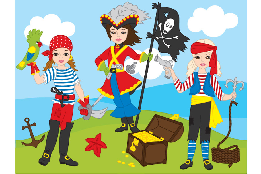 Vector Pirate Girls Set in Illustrations - product preview 8
