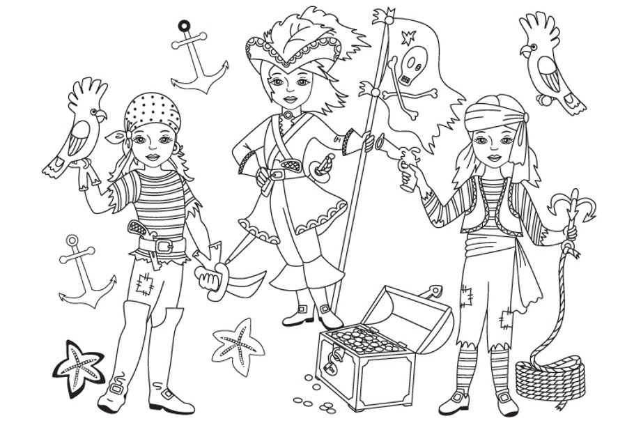 Vector Black & White Pirate Girl Set in Illustrations - product preview 8