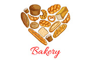 Bakery bread poster in heart shape