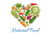 Natural vegetables food in heart symbol