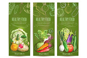 Vegetables healthy vegetarian food sketch banners