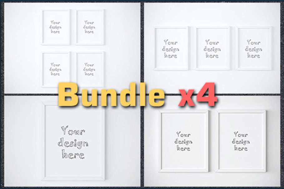 BUNDLEx4 basic white frame mockup in Print Mockups - product preview 8